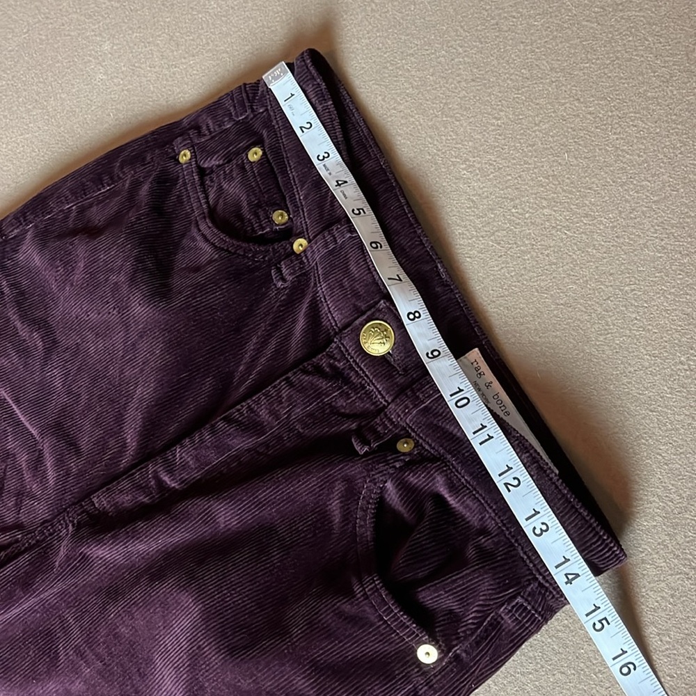 RAG & BONE Casey Corduroy High Rise Flare Jeans in Burgundy - Size 27 - Picture 12 of 16